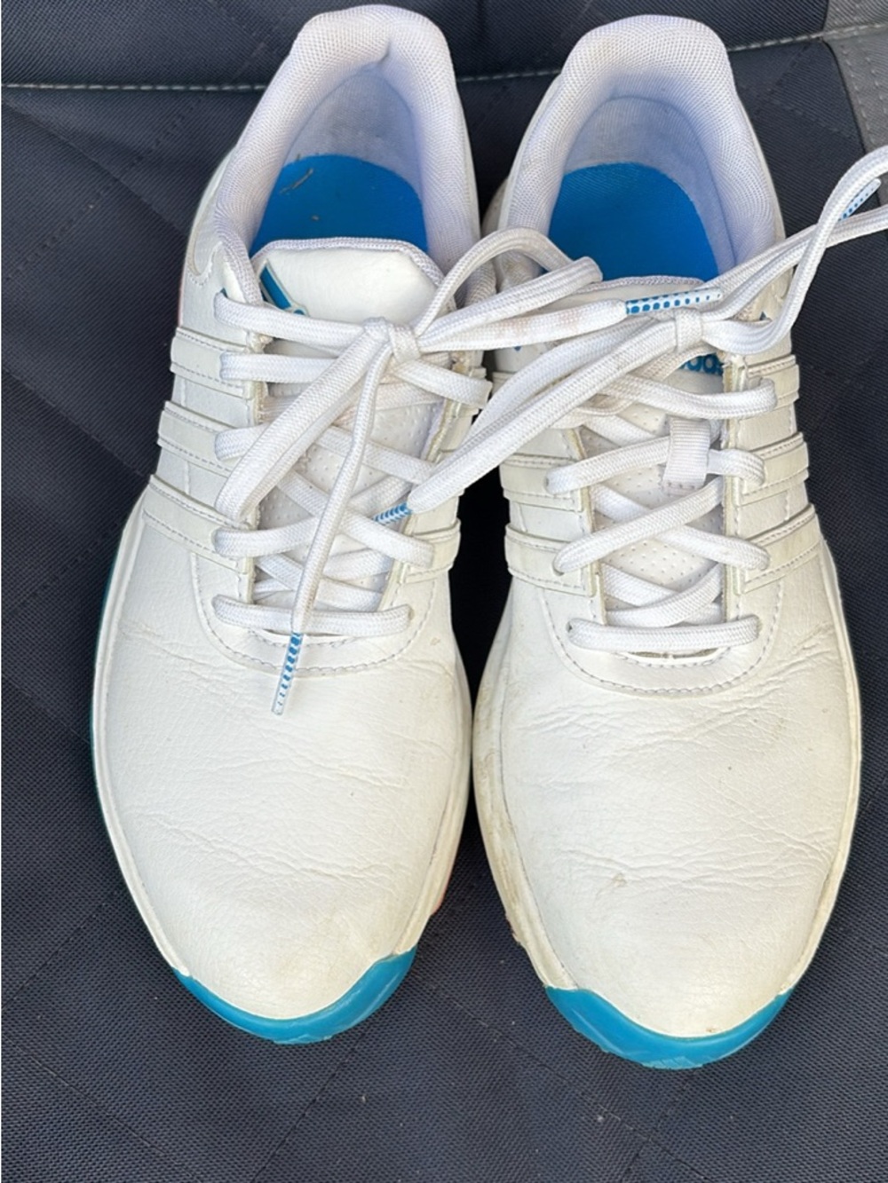 adidas White Sneakers with Blue Toe and Insole